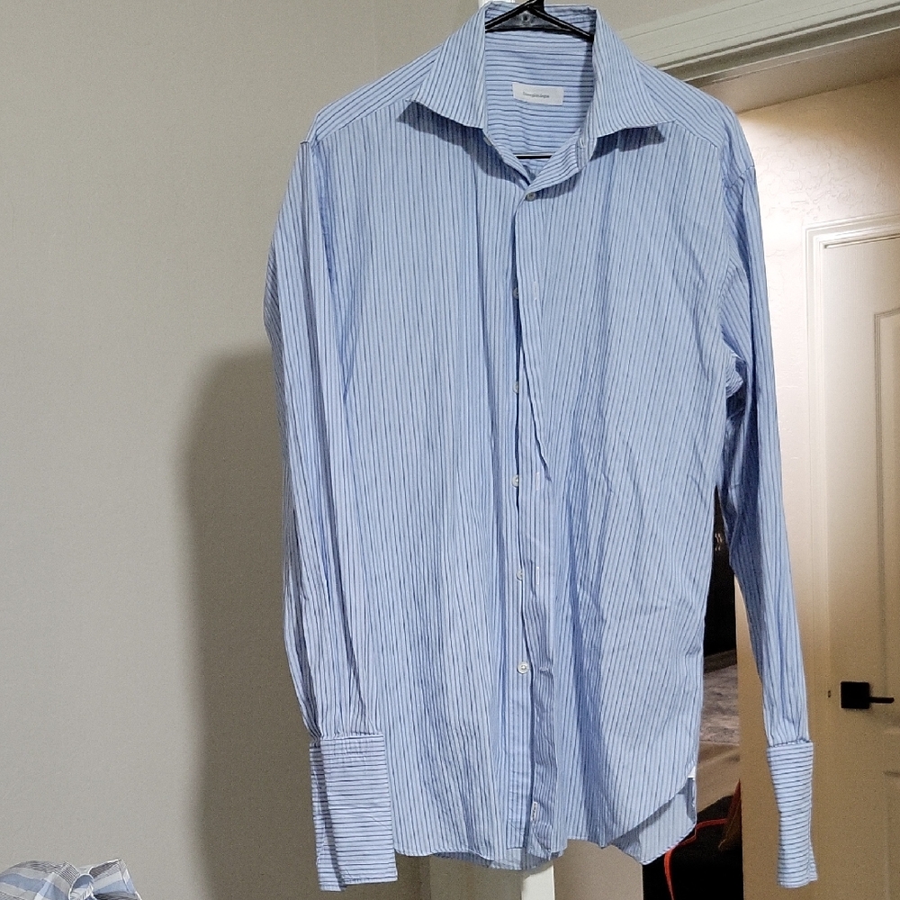 Ermenegildo Zegna Light Blue Pinstripe Dress Shirt 16.5 42